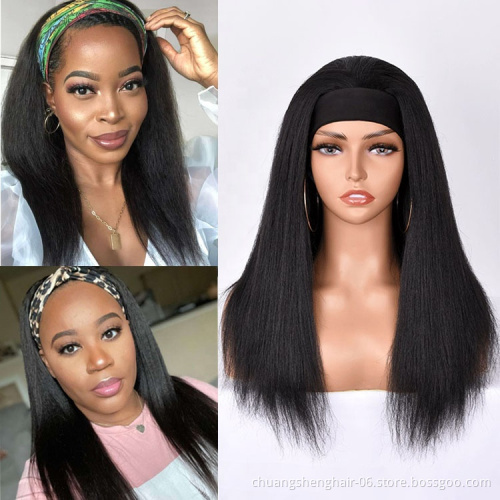 Whose cheap straight headband wig for black women machine made high quality long straingt synthetic fiber toupee